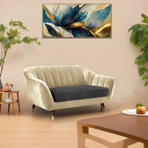 Image of Casaliving Anyse 2 Seater Sofa Set for Living Room (Cream Black Colour Fabric) Premium Fabric Sofa