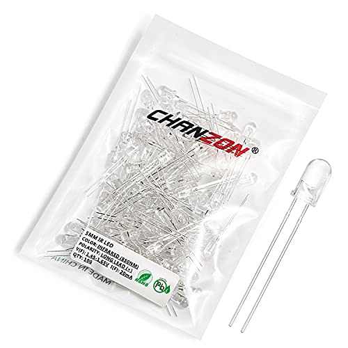 CHANZON 100 pcs 5mm Infrared Ray IR 850nm Emitter LED Diode Lights (Clear Transparent Round Lens DC 1.4V-1.6V 20mA) Lighting Bulb Lamps Electronics Components Indicator Light Emitting Diodes