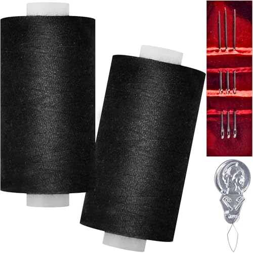 All Purpose Sewing Thread-2 Spools of Hand Polyester Sewing Thread with 3needles 1 Needle Threader for Sewing Machine for Hand and Machine Sewing(Black, 2...