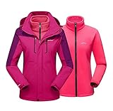 EKLENTSON Damen 3in1 Outdoor Winterparka Winterjacke Snowboarding Ski Warm Leichte Jacke mit Abnehmbarer Kapuze Rot, S