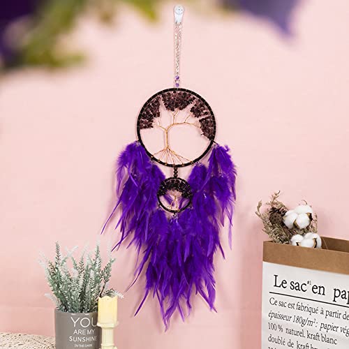 Handmade Purple Dream Catcher With Healing Crystal Stones Fe