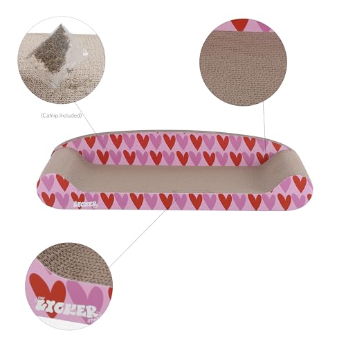 Image of CSR1004A Montego 27.5 inch Coastal Patterned Cardboard Lounge Bed Cat Scratcher with Catnip, Pink /Red