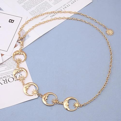 Fashion Moon Sun Metal Belts Women Vintage Waist Chain Pendant Waist Belts Dress Jeans Belts2
