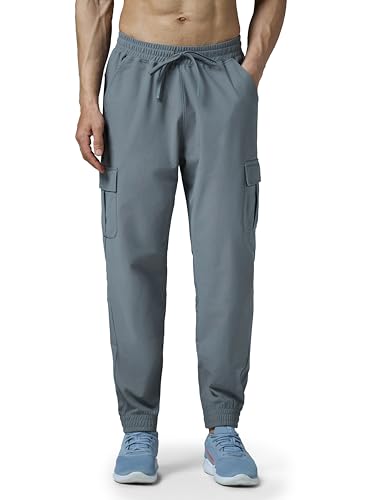 Image of TECHNOSPORT Men's Solid Slim Fit Sports Cargo Joggers DURACOOL+ Quick Dry Breathable Moisture Wicking Stretch Gym Track Pants Running Training Fitness Activewear