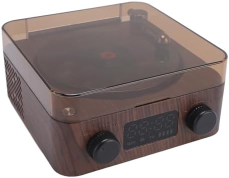 Fabater Record Player, Retro Bluetooth Speaker, 1500mAh 3 in 1 Stereo Speaker with Water Ripple Light and Time Display for Bedroom, Living Room, Office and Party Use (Wood Color) - 2