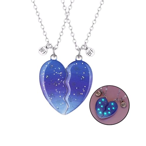 Best Friends Necklaces for 3, Luminous Star Breakaway Heart Glow In the Dark Friendship BFF Jewelry