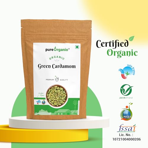 Image of Pure Organio Organic Green Cardamom Pods | Indian Elaichi Whole | Aromatic & Flavorful | NPOP Certified (15 Gm)