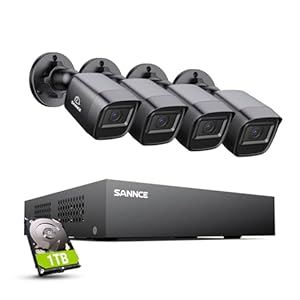 SANNCE 8 Channel 1080P Outdoor CCTV Camera System, 4pcs 1080P Weatherproof Home Security Camera, Motion Detection, Email &APP Alert, P2P, Live Viewing Kits 1TB Hard Drive Include