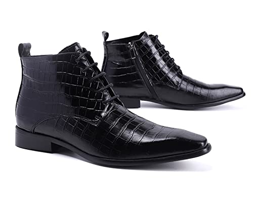 Santimon Ankle Chukka Plaid Genuine Leather Plain Toe Lace-Up Zipper Fashion Boots for Men Comfort Formal Dress Shoes3