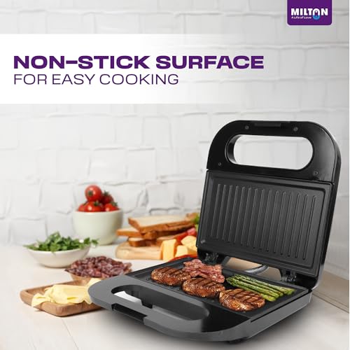 Image of Milton Royal Express 800W Griller Sandwich Maker & Toaster | Auto Cut Off | Non-Stick Fixed Grill Plates | Easy Clean | Power Indicators | 1 year Manufacturer Warranty - Black