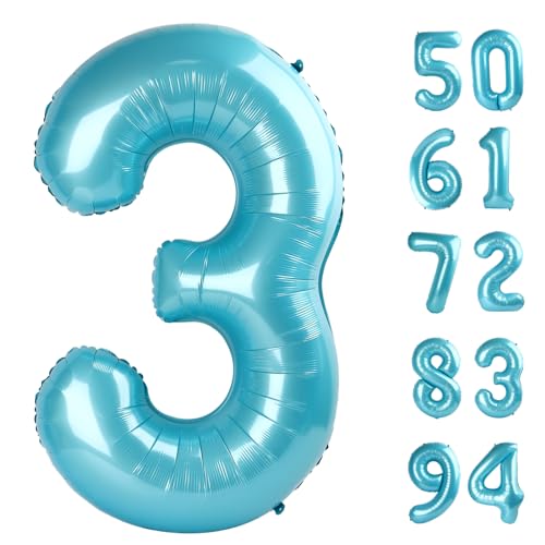 Image of Pearlescent Blue 3 Balloon, Number Balloons 40 Inch, 3rd Birthday Decorations, Men Women Party Supplies for Party Decorations, Number 3 Balloon