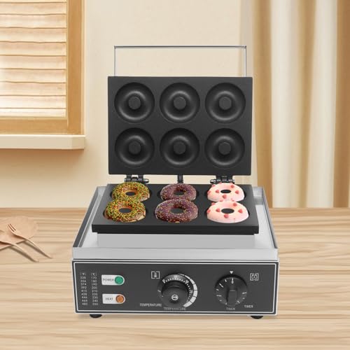 110V Commercial Donut Maker Machine, Electric Stainless Steel Doughnut Maker Double-Sided Heating, 6 Holes Double-Sided Heating Waffle Machine, Temperature 122-572℉, for Restaurant and Home Use
