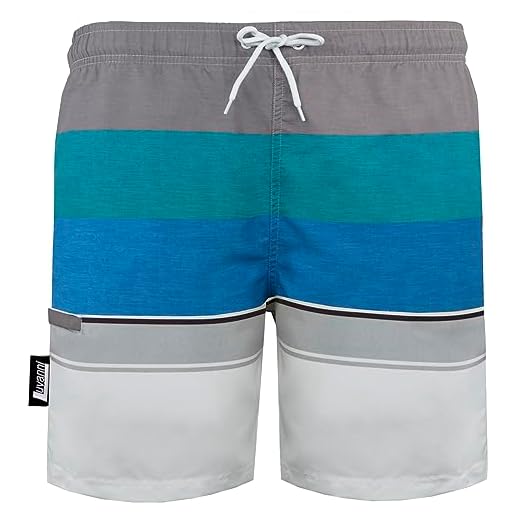 Luvanni Badehose für Herren Schnelltrocknende Badeshorts 601 mit Kordelzug Beachshorts Boardshorts Schwimmhose Männer mit Streifenmuster blau Blau grau Streifen Blau XXL