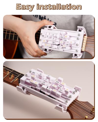 Image of Portable Guitar Chord Presser, Guitar Chord Helper And Trainer for Acoustic Guitar, Guitar Learning Tools for Beginners and Arthritis Player, Develop Confidence Quickly, white with clip