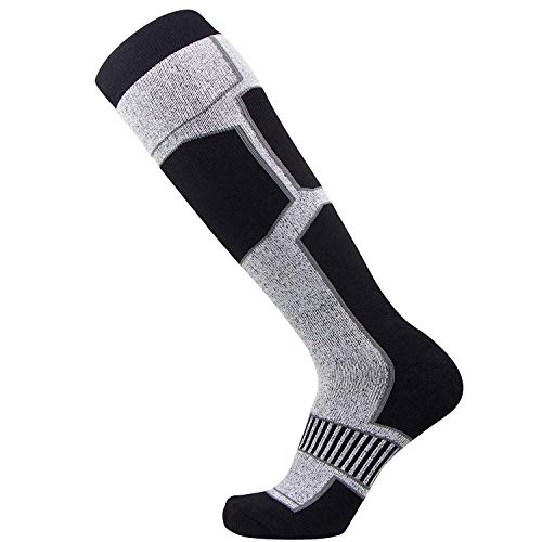 Pure Athlete Snowboard Socks - Comfortable Warm Skiing Snowboarding Sock for Men and Women (Black-White-Silver, X-Large)