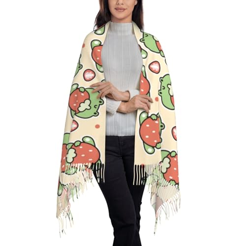 Frog Hold Strawberry Print Women's Scarf Pashmina Shawls and Wraps for Wedding Evening Party Long Warm Scarves2