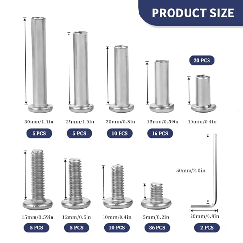 56 Sets M4 Möbelschrauben mit Hülse, Möbelverbinder Schrankverbinder Edelstahl Verbindungsschraube Möbelschrauben Schraubensortiment für Möbel Schränken Holzbrettern Möbelverbinder Schrauben