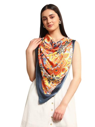 Image of Ravaiyaa - Attitude is everything Women Silk Digital Print Large Square Scarf Breathable Lightweight Neckerchief Printed Headscarf 40 inch x 40 inch Inch