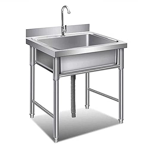 Évier de restauration épais en acier avec robinet intégré