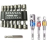 14PCS Power Nut Driver Bit Set and 3PCS Impact Grade SCocket Adapter