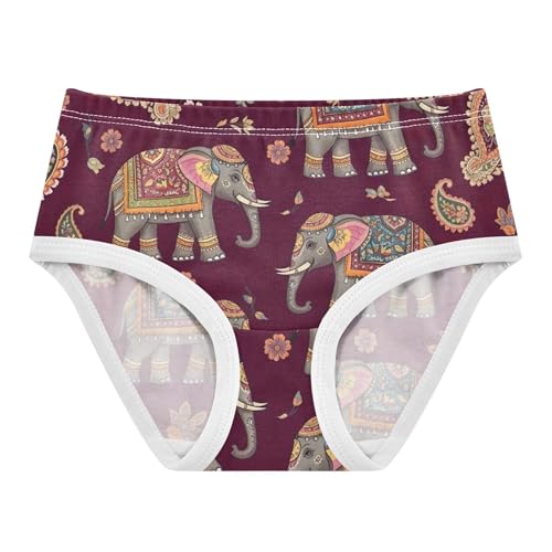 Vintage Ornate Elephants Vibrant Girl Panties Cute Toddler Underwear Floral Cotton Funny Kids Briefs Undies 2t