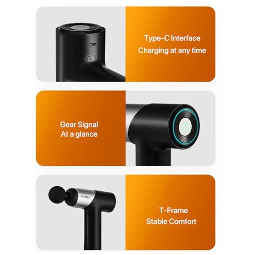 Image of Philips Powerful Massage Gun, Muscle Massage Gun Deep Tissue, Percussion Massage Gun with 6 Replacement Heads, Fascial Gun with 5 Levels of Intensity, Suit for Home Office Gym