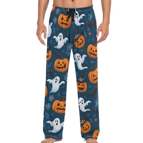 Halloween Ghosts Pumpkins Pajama Pants Orange Bats Star Lounge Sleepwear PJs Men's Pajama Bottoms Lightweight Sleep Pants M