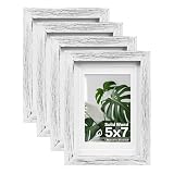 Egofine 5x7 Picture Frames Set of 4, Made of Solid Wood Covered by Plexiglass 3.5x5 and 4x6 with Mat or 5x7 without Mat, for Table Top Display and Wall Mounting Photo Frame Driftwood White