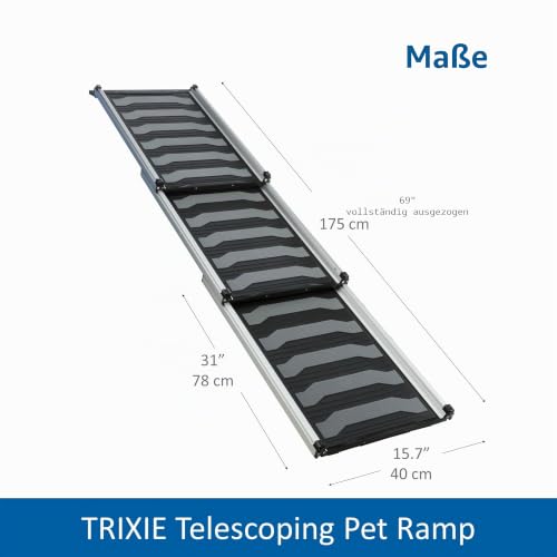 TRIXIE 39479 Robuste Teleskop-Haustierrampe, 175,3 cm, leichtes Aluminium, tragbare Hunderampe, Autorampe, extra lang