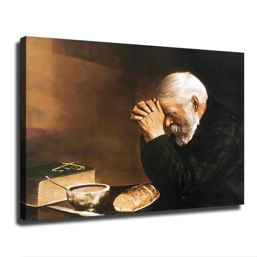 YuplaN Vintage Man Praying Over Bread Grace Old Food Canvas Poster Holiday Gift HD Picture Modern Aesthetics Mural Wall Art Decoration (Unframed,16×24inch)