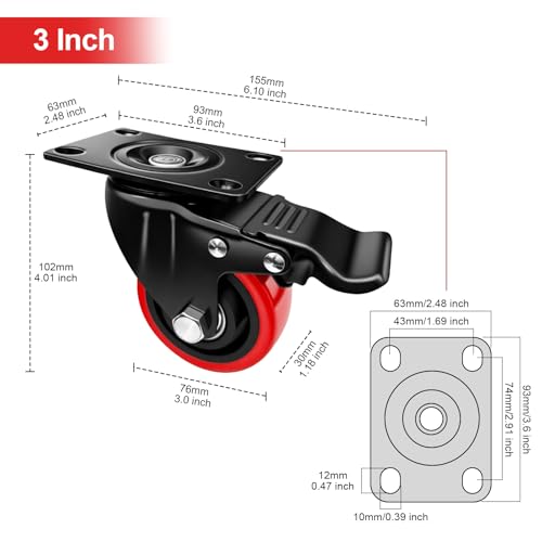 ZEGXUSW 3" Caster Wheels, 3 inch Heavy Duty Casters with Brake Set of 2 by ZEGXUSW - Used condition - Image 7