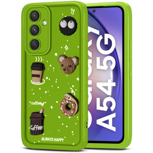 Image of TheGiftKart Back Cover Case for Samsung Galaxy A54 5G | Cute Fun Cartoon 3D Bear Coffee Case | Full Camera Protection | Shockproof Back Cover Case for Samsung Galaxy A54 5G (Silicone, Green)
