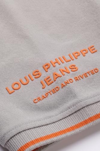 Image of Louis Philippe Men's Slim Fit Single-Tuck Pique Stylized Sleeve Print and Contrast Tipping Half Sleeve Solid Cotton Polo Tshirt