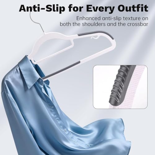 Image of 12 Pack Plastic Clothes Hangers, Non-Slip Slim Coat Hangers with 360 Swivel Hook, Space-Saving Heavy Duty Hangers for Shirts, Pants, Suits(White)