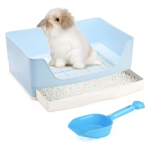 Yesland Large Rabbit Litter Box with Drawer - Corner Toilet Trainer for Adult Bunny, Guinea Pigs, Ferret, Chinchilla, Small Animals - Easy Clean Plastic Pet Pan, Blue (15.75" L x 11.4" W)