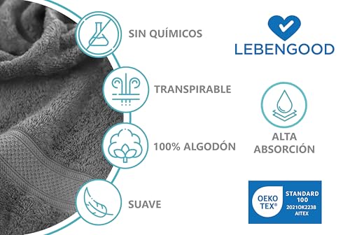 Miniatura 4 de Lebengood Juego De Toallas De Baño 100 Algodón Premium 550gsm 2 Toallas Grandes 70x130 Cm Suaves, Absorbentes Y Resistentes Set De Toallas De Ducha Para Hogar, Hotel Y Gym 2 70x130 Acero