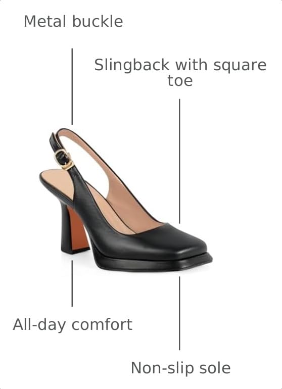 Image of High Heels for Women Slingback Square Toe Pumps Shoes Closed Toe Heels Mary Jane Fashion Dressy Platform Heeled Sandals