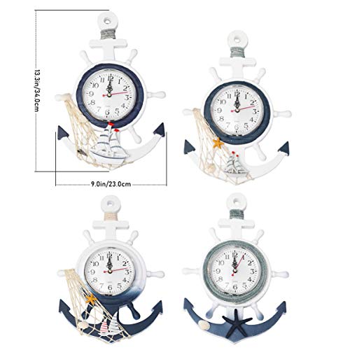 Sewacc ZG405N8QJ18JN1607G3G1E Nautical Decor Wall Clock Anchor Clock Mediterranean Style Boat Wheel Wall Clock Coastal Beach Theme Nautical Wheel Rudder Steering Decor Wall Hanging Clock Beach Clock thumb #5