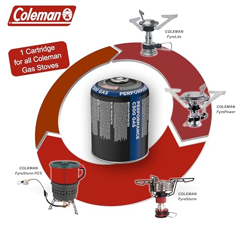 Coleman Cartucho de Gas C500 Performance, Cartucho de válvula con válvula de Tornillo, Adecuado para Estufas de Camping, Parrillas de Camping o lámparas, 440 g de Potente Mezcla de butano o propano,