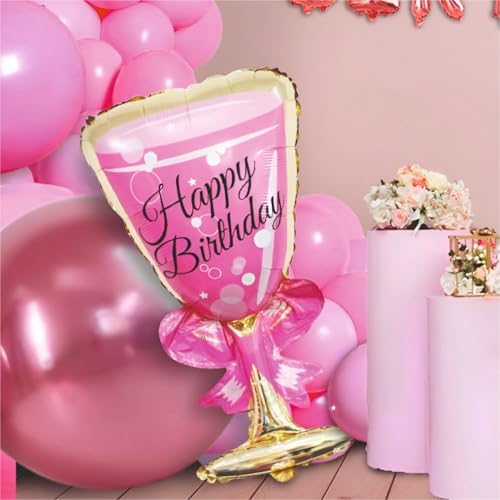 Image of Happy Birthday Balloons Decoration Kit - 51 Pcs Pink, Rose Gold Balloons with Crown, Heart & Glass Shape Foil Balloons | Birthday Party Decoration Set for Celebrations for Kids & Girls