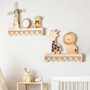 Pinkunn 2 pcs scalloped rattan wall shelf wood 1575 inch boho scalloped floating book shelves cute decorative wall mounted floating shelves for nursery room  urban country home decor
