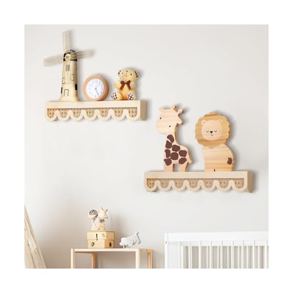 Pinkunn 2 pcs scalloped rattan wall shelf wood 1575 inch boho scalloped floating book shelves cute decorative wall mounted floating shelves for nursery room  urban country home decor