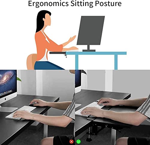 Image of Desk Extender 25.2 inch X 9.45 inch Ergonomic Computer Table Extension Arm Support Collapsible Keyboard Tray For Square Tabletop - Carbon Fiber - Engineered Wood, Matte, Black