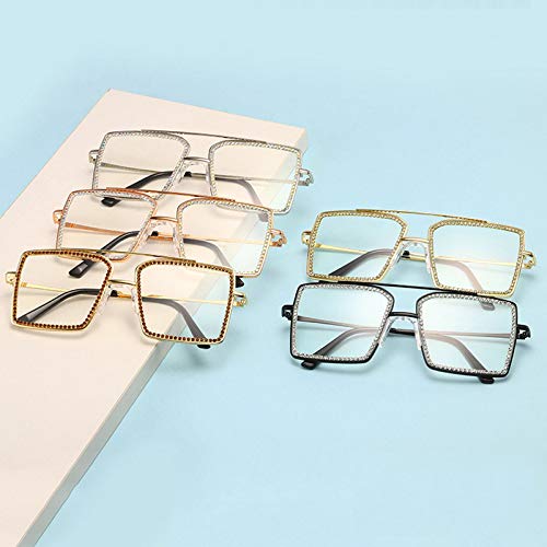 willochra Fashion Diamond Set clear lens Sun Glasses Women's Square Man-made Diamond Handmade Sun Glasses uv4002