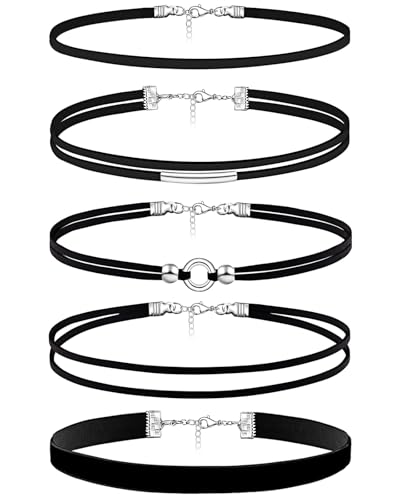 5PCS Black Choker Necklace for Women Black Velvet Choker Set Emo Chokers Gothic Necklace Goth Accessories Sexy Collar Chokers for Women Gothic Jewelry Set Halloween Gifts
