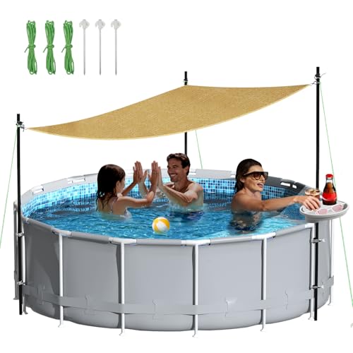 Vidoya Above Ground Pool Canopy Sunshade Set with Storage Tray - Pool Shade Sail Triangular 13x13x13 for 15-22 FT Pools UV-Resistant Shade Cloth Swimming Pool Awning Cover for Deck Patio Garden