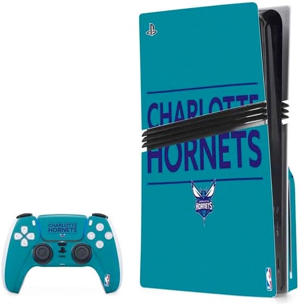Skinit Decal Gaming Skin Compatible with PS5 Pro Disk Bundle - Officially Licensed NBA Charlotte Hornets Hardwood Classics Design