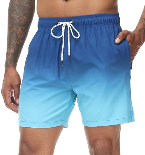 Image of Tyhengta Men's Swim Trunks Quick Dry Beach Shorts with Zipper Pockets and Mesh Lining