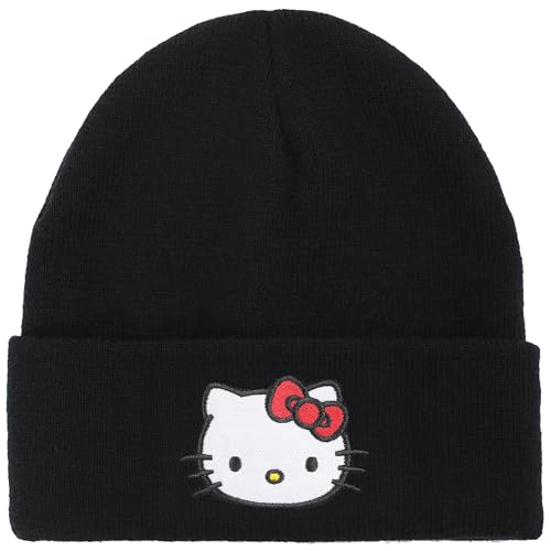 Bonnet Hello Kitty noir contre le froid grâce au revers épais et broderie douce