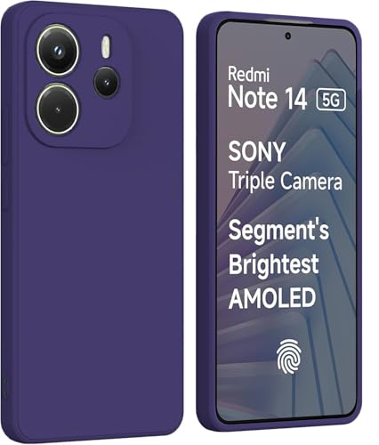 Image of DIZORO Compatible with Mi Redmi Note 14 5G Back Cover with Upgraded Square Edges for Camera Protection Shockproof Flexible Matte Liquid Silicone Mobile Phone Case (Deep Purple.)